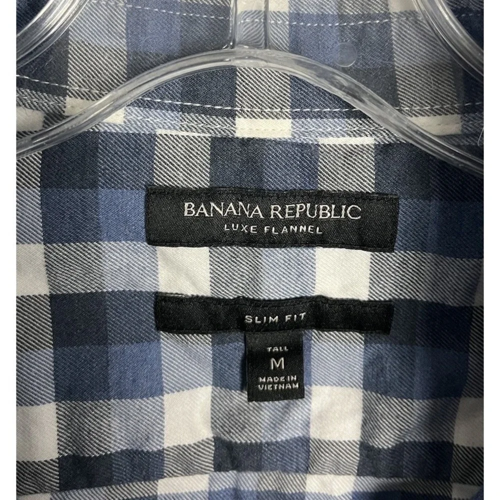 Banana Republic Luxe Flannel Slim‎ Fit Shirt Button Up Tall Mens M Blue Cotton